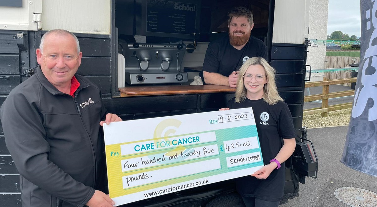 Mobile coffee van makes generous donation to Omagh cancer charity