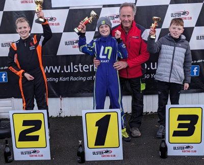 Max Colbert, centre, and Charlie Condy, left, will be in action at Kirkistown this coming weekend.