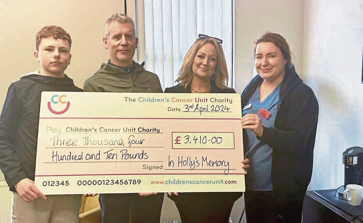 Holly’s family present funds to charities