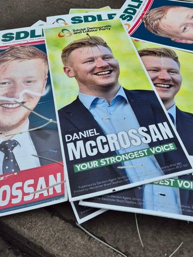 ‘Disgust’ after election posters vandalised in Omagh town centre
