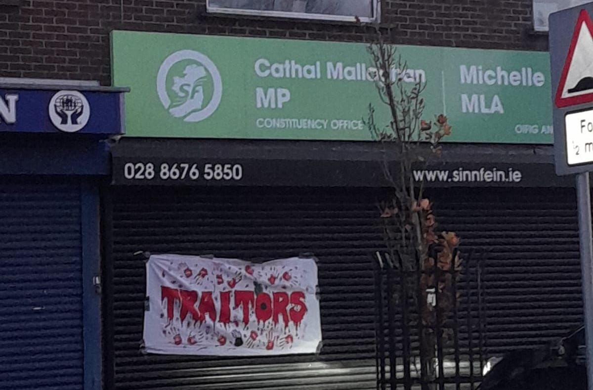 ‘Traitors’ banner hung outside Michelle O’Neill’s office