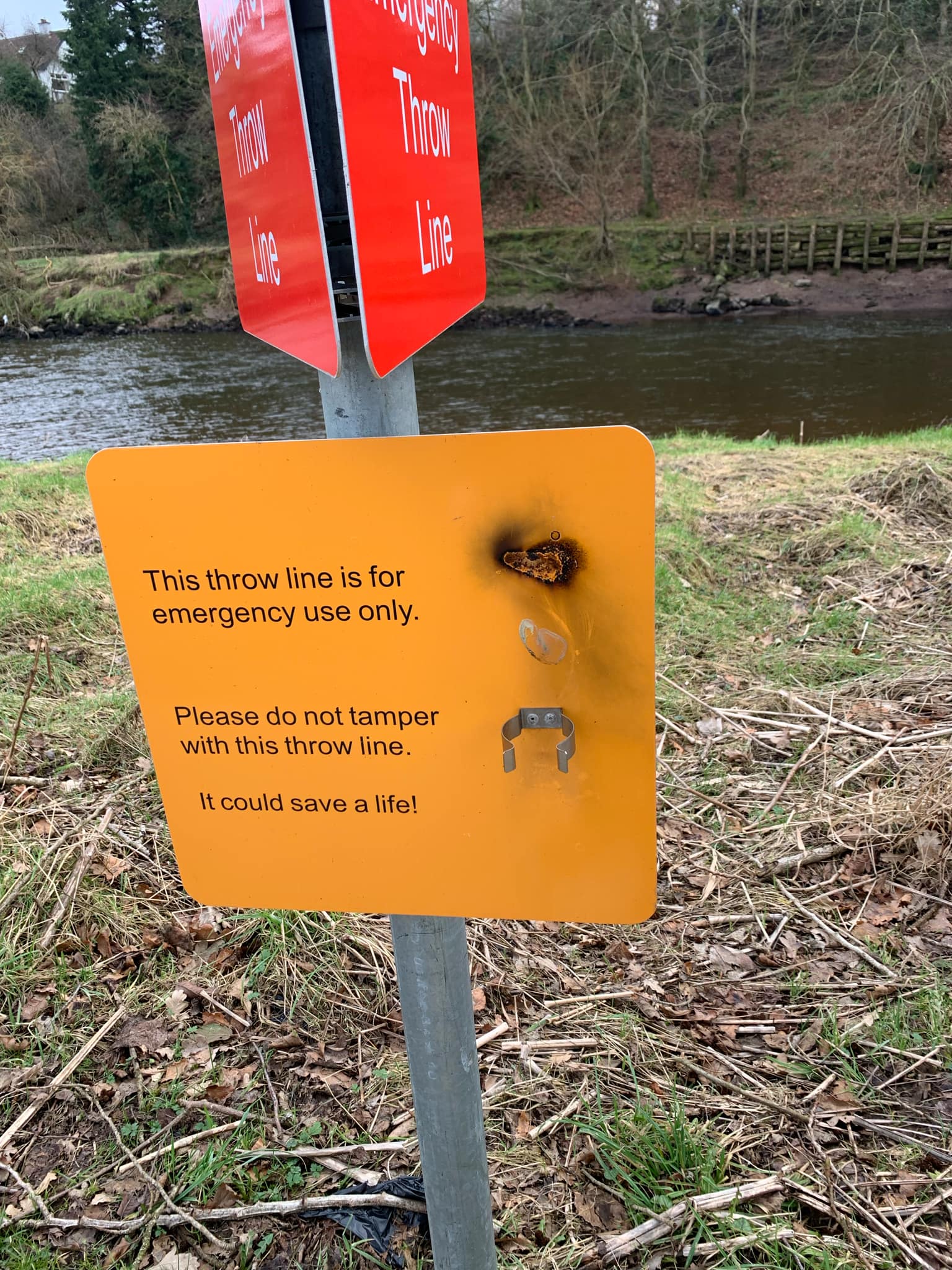 Life-saving buoys vandalised again beside local waterway