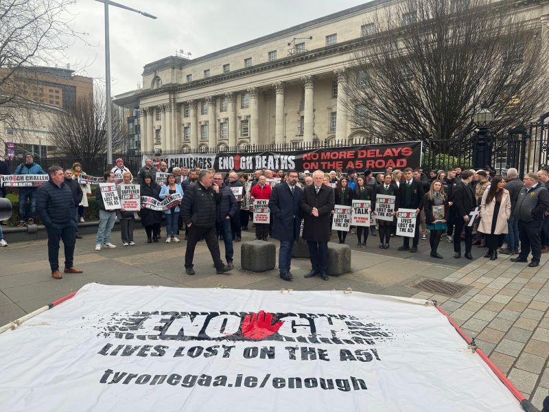 Video: Court protest in Belfast over long-delayed A5 road plans