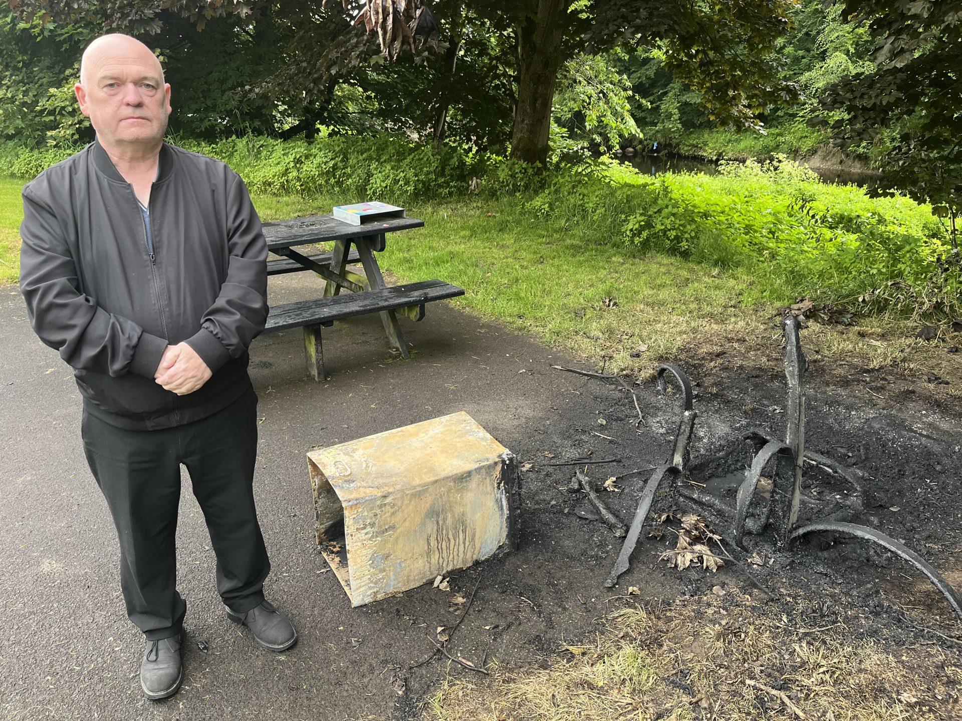 Bin on Omagh river path destroyed in arson attack
