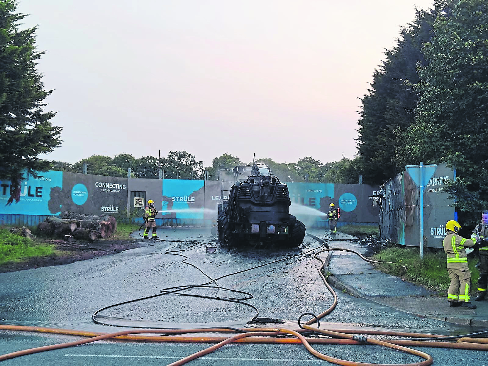Combine harvester goes on fire beside Omagh Fire Station